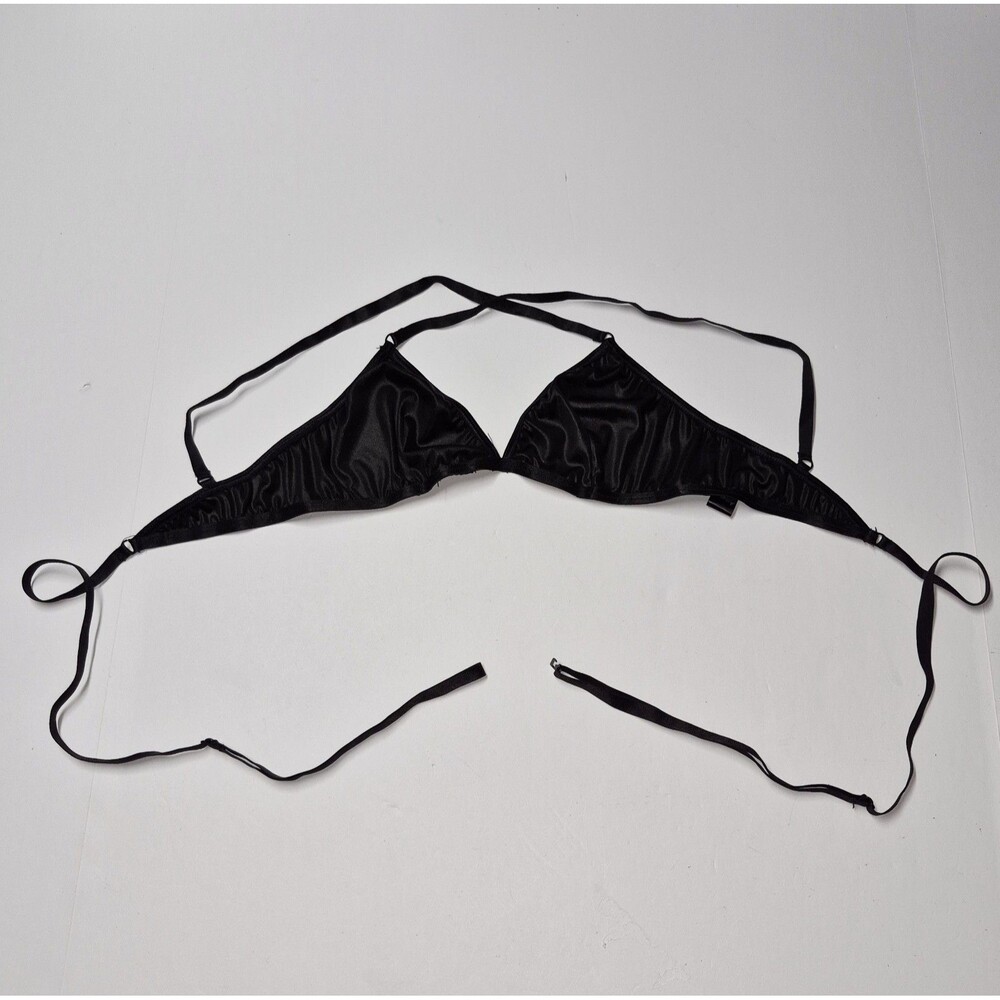 Vtg Y2K Lip Service Widow Made in USA Black Satin Triangle Bra Top Size L Dolls